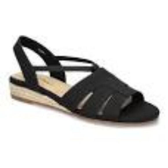 NEW EASY STREET YESENIA WOMEN'S BLACK ESPADRILLE WEDGE SANDALS 8 WW‎ - Picture 2 of 12